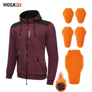 WOSAWE Motorcycle Padded Hoodie Men Fleece Motorbike Jacket with Elbow Pads Mesh Lining Quick Drying Biker Sweatshirt