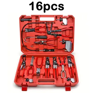 16PCS Hose Clamp Pliers Set, Professional Hose Clamp Removal Tool Kit with Long Reach Flexible Wire and Electrical Disconnect Pliers for Automotive Terminal Connector Separator, Fuel, Oil Hoses，Remover for Water Hose and AutomotiveCoolant Radiator Heater