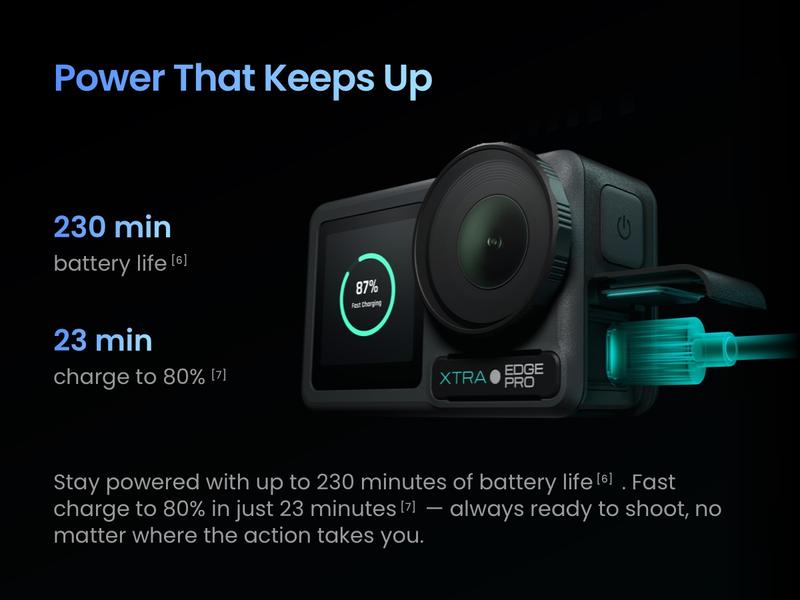 Xtra Edge Pro Action Camera, 4K Vlogging Camera with 1/1.3'' Sensor, 65ft Waterproof, Night View & Stabilization for Cycling, Diving, Sports Shooting