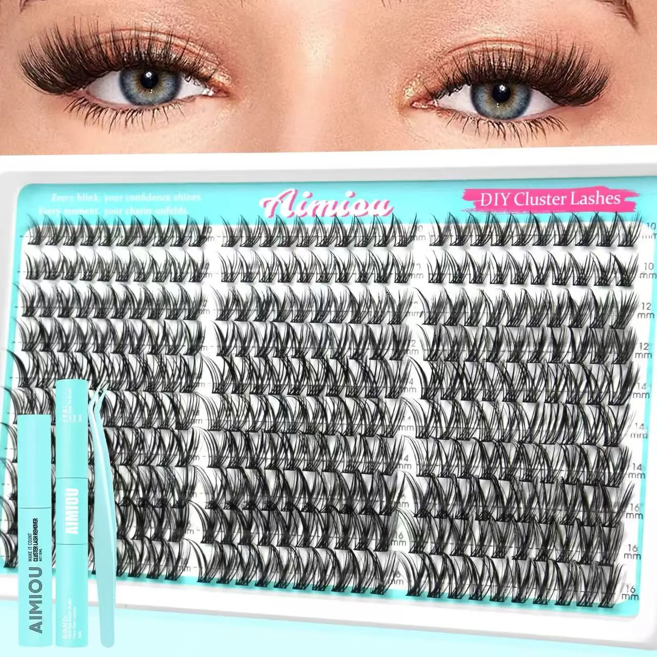 AIMIOU Lashes Cluster C Curl Individual Lash Clusters Mixed 10-16mm 300pcs DIY at Home Natural Wispy Look Eyelashes Extensions Soft Thin Band