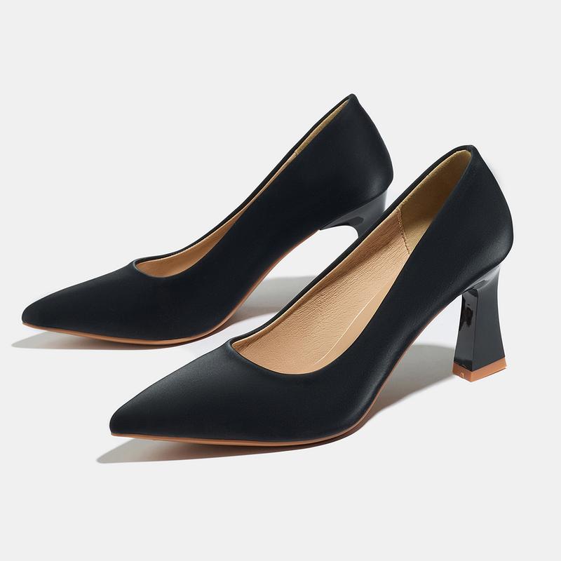 Xovipam Women's Comfort Satin Heel Pumps Pointed Toe Block Heel 8cm Work Daily Casual