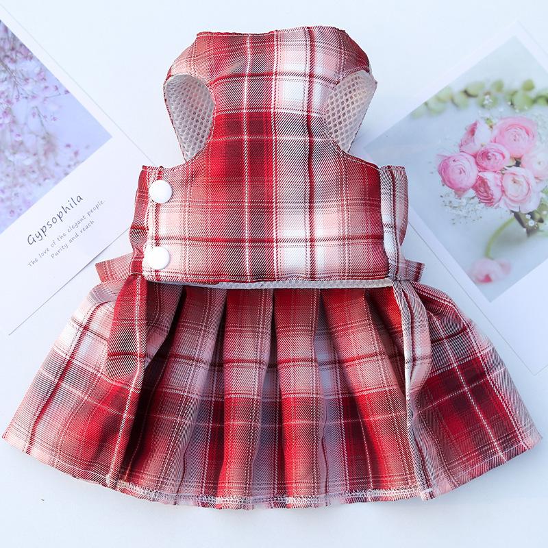 Pet Clothes Dog Cat Rabbit Plaid Dress Vest Cute Comfortable Breathable With Traction Rope AL-656281331457