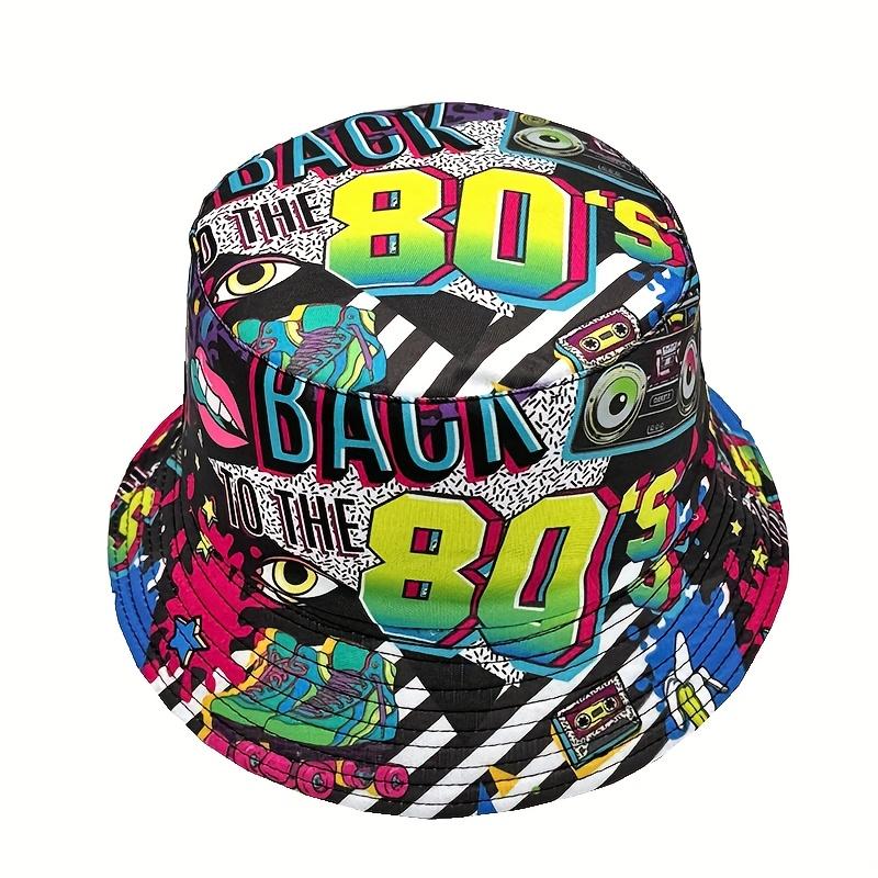 Beach Cap - Back to the 80s Design Colorful Patterned Hat in Polyester for Nostalgic Retro Fashion Versatile Use Ideal for Beach Trips & Casual Outings Vintage