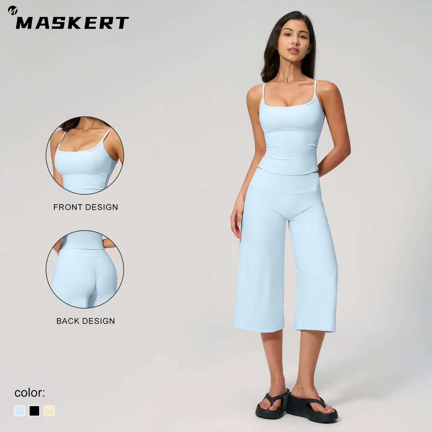 MASKERT Women’s Yoga Pilates Workout Set – Tank Top and High-Waist Wide-Leg Pants, Two-Piece Fitness Outfit for Gym Training, Hiking, Travel, Activewear