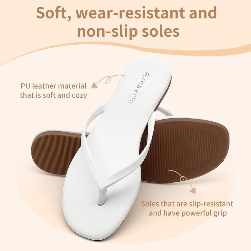 Lumubby Classic Women's PU Flat Flip-Flops Durable Slip-Resistant Slippers for Indoor Outdoor Beach Pool Use Square-Toe Design Mirror-Surface Finish Unisex Stylish Lightweight