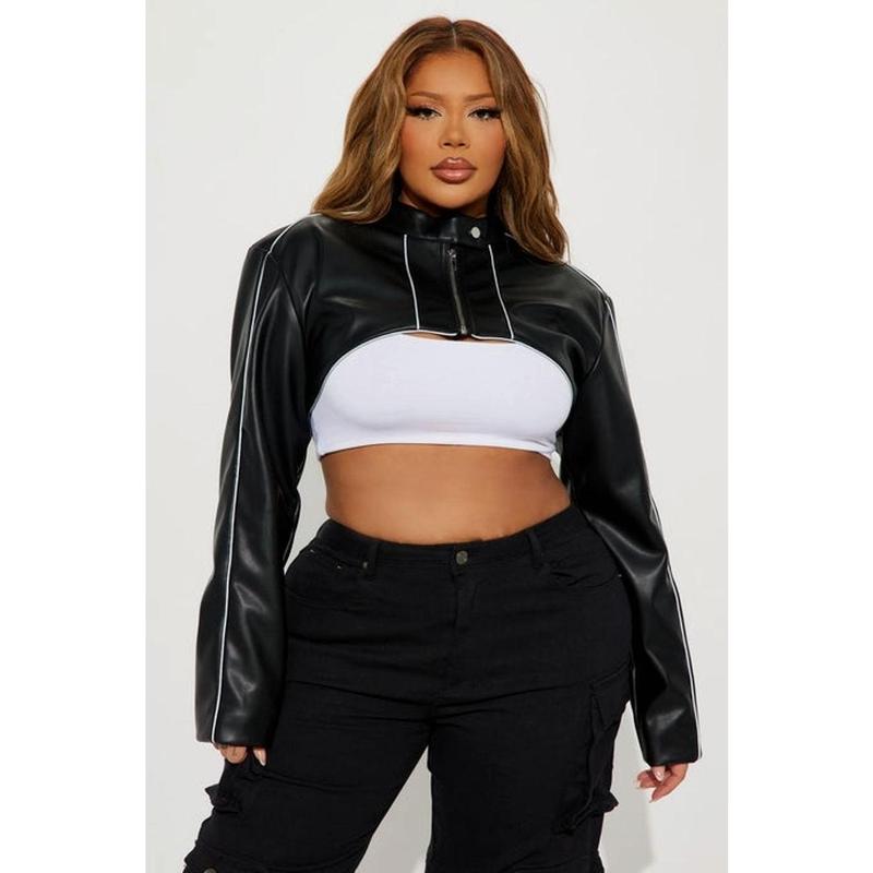 Jessie Faux Leather Cropped Bolero Jacket - Black 3