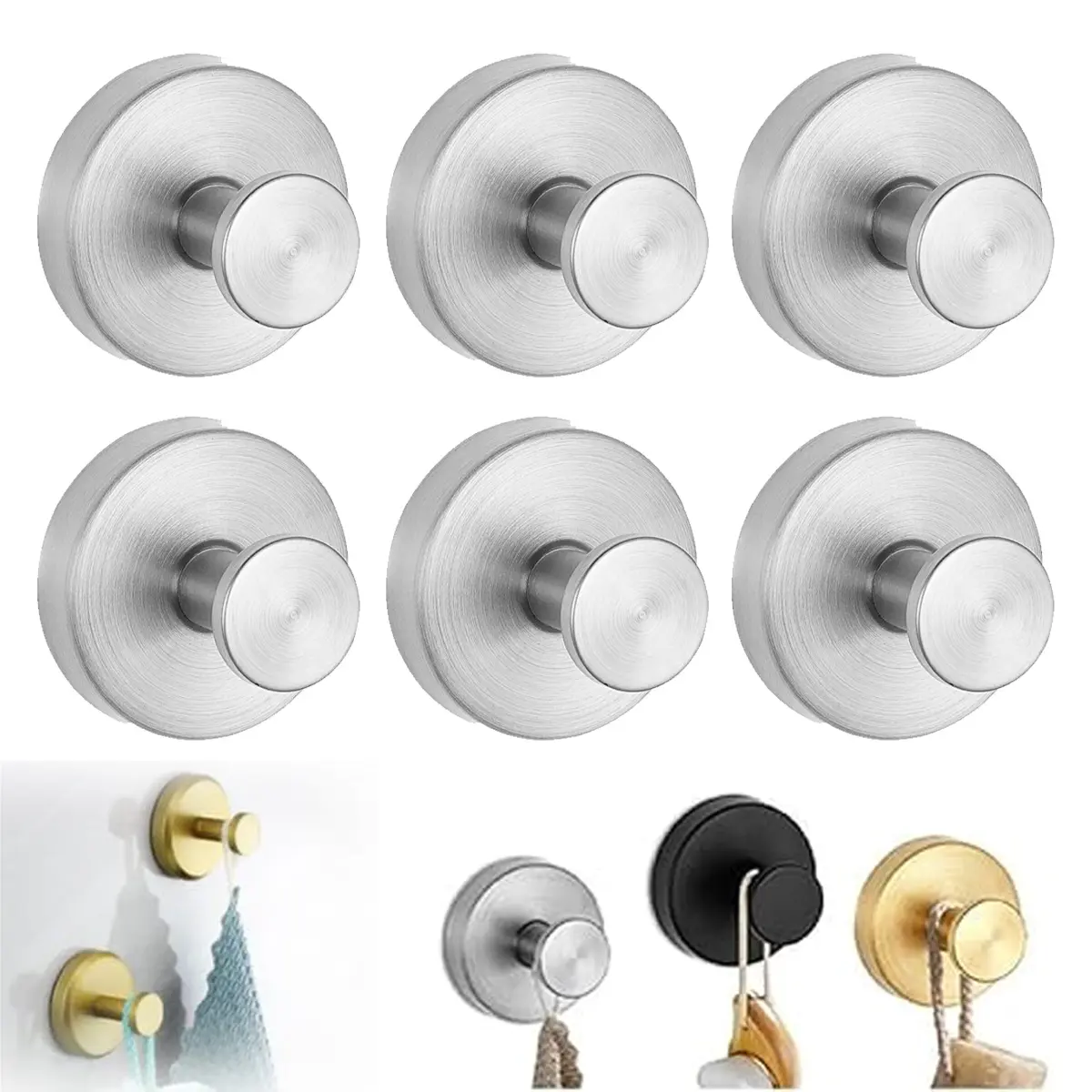 2/4/6 PCS Suction Cup Hooks for Wreaths on Glass, 2026 New Model No-Drill Suction Cup Hooks, Wreath Hangers for Front Doors, Metal Towel Hooks for Showers Bathrooms Mirrors