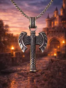 The Armored Kingdom Battleforged Axe of the Ancients Necklace- Stainless Steel - Royalty Medieval Warrior Legends Chain