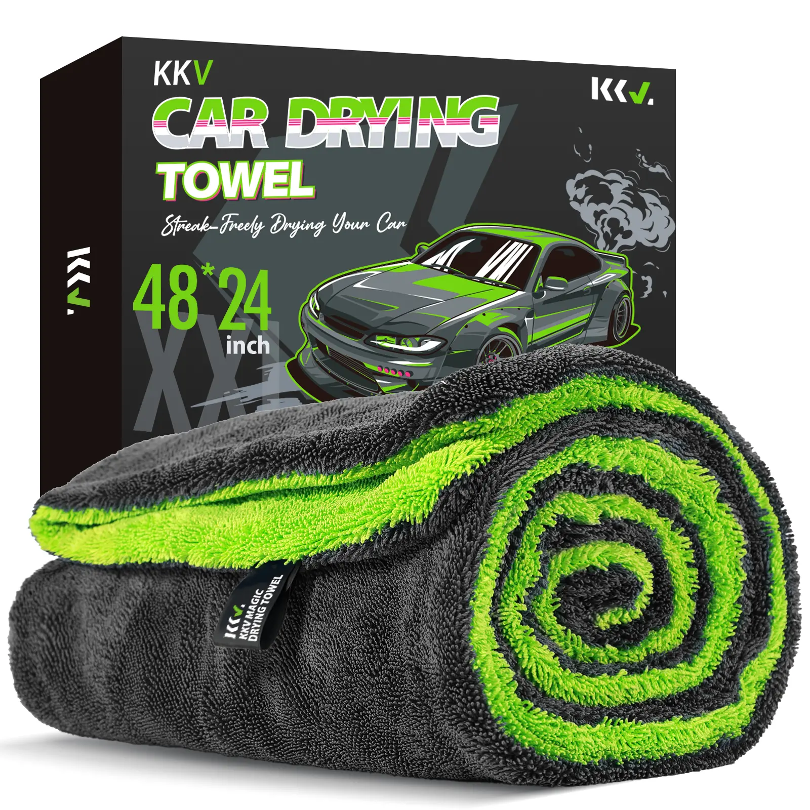 KKV Full-sized Drying Towel, 48x24“ Dual Sided Microfiber Car Cleaning Towel with Twisting Yarn Technique for SUVs, 1400GSM Super Absorbent, Scratch-free, Quick-dry, Machine Washable, Microfiber Cleaning Cloths, Towels For Cars