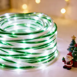 33FT 100L Green White Candy Solar String Lights for Outside Waterproof Holiday Party Patio Garden Decor Rechargeable USB Charging 8 Modes Tree Ornaments Christmas Lights Decoration