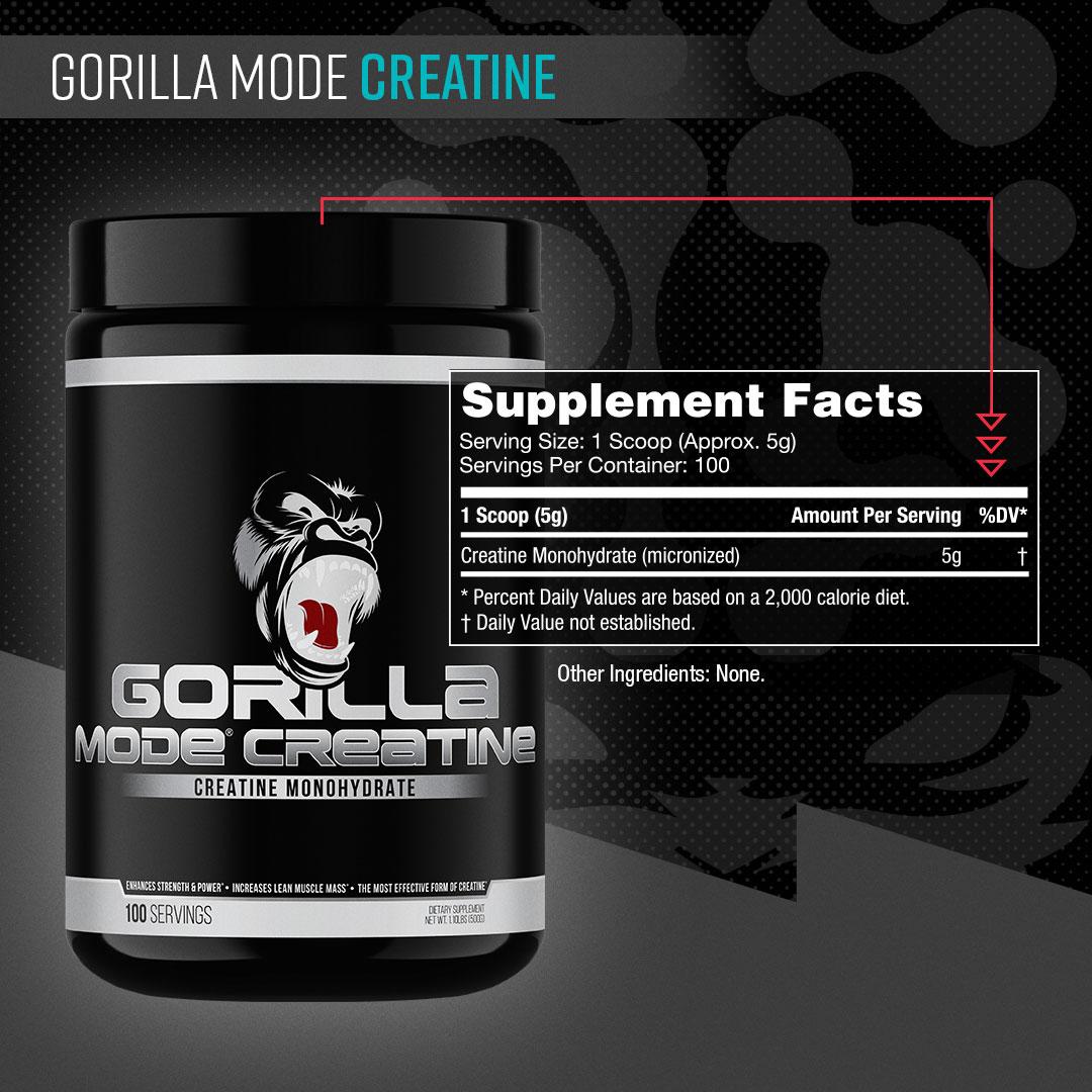 Gorilla Mode 100 Serving Creatine Monohydrate – Micronized Creatine Monohydrate Powder -Strength, Power & Endurance Fitness Supplement for Men & Women - 5 Grams per Serving
