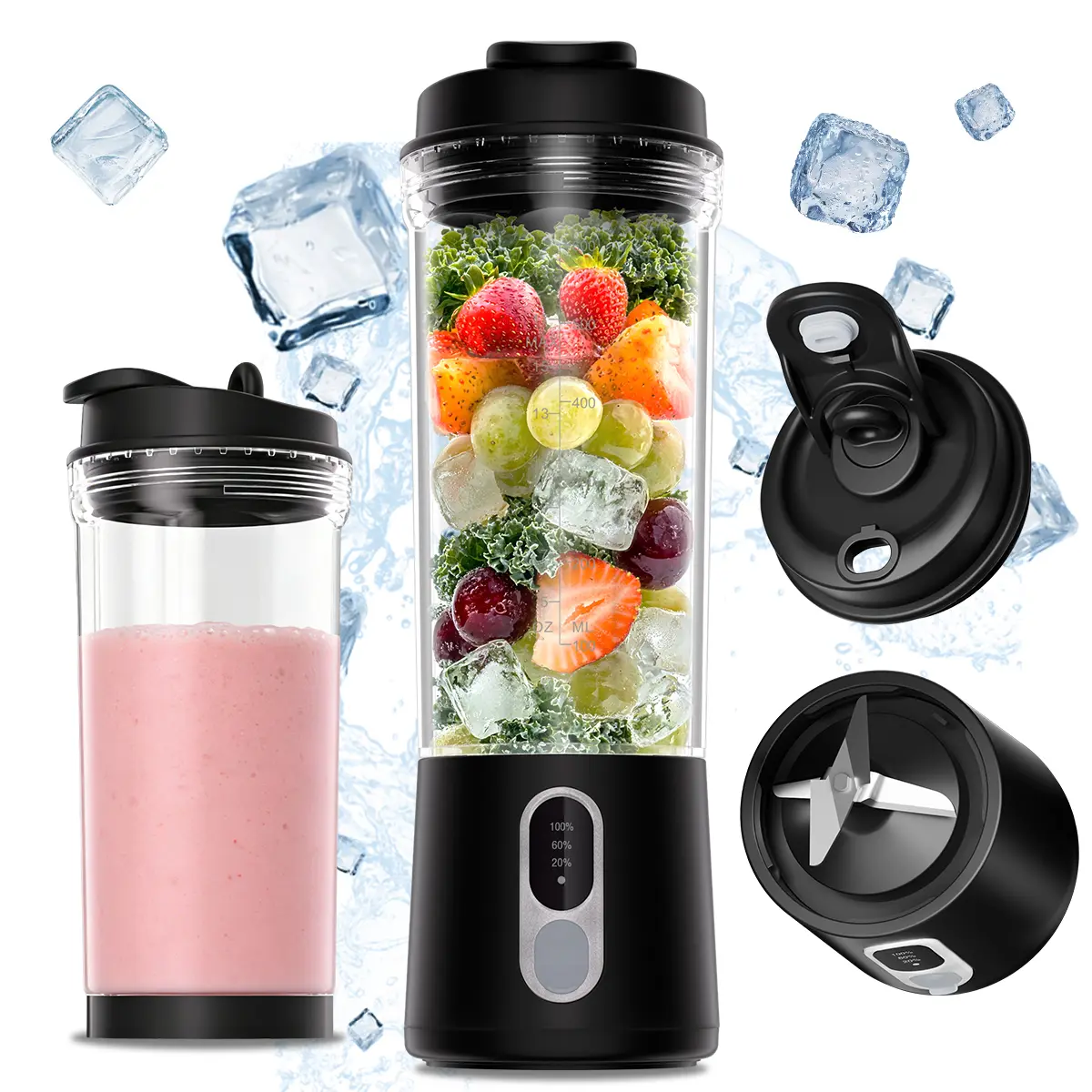 Compact USB Powered Portable Blender, 300W Powerful Motor, BPA-Free Leakproof Smoothie Maker with Ice Crush Function for Fruits, Vegetables, Frozen Drinks, Baby Food – Ideal for Travelers, Home, Office