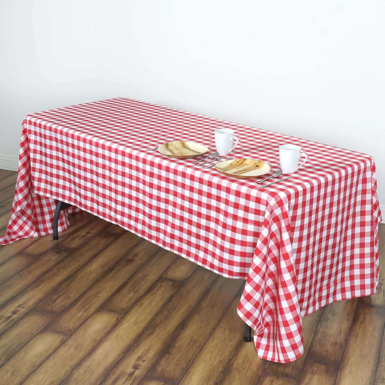 60"x102" White-Red Checkered Buffalo Plaid Polyester Rectangle Tablecloth, Machine Washable Table Covers for Outdoor Party Decor, Decor for Weddings, Gender Reveal, Anniversary Dessert Tables