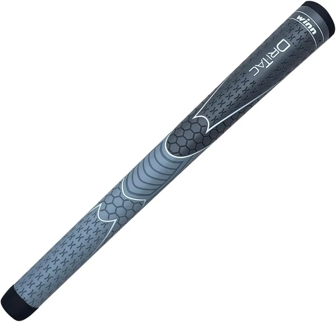 Winn Oversize Dri-Tac Golf Grip - DarkGrey/SilverGrey, Rubber, Non-Slip, Cushioned, -Wicking, Shock Absorption, AVS Technology, 1/8" Oversize, 12" x 1" - Golf Club Grips