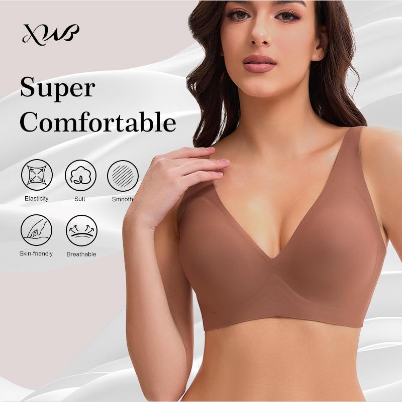 XWB Jelly Girlfriend Women's Comfortable Bra Full Cup Design, Upward Pulling Bra for High Comfort, Wireless Cushioning Jelly Bra Seamless T-shirt Bra Deep V Daily Bra Breathable and Elastic for Daily Wear