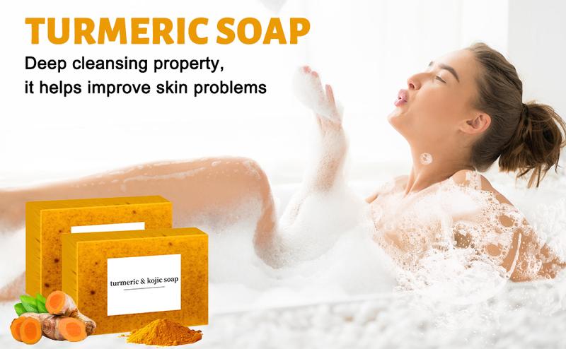 3PCS Turmeric Soap Lush Valentines Deep Cleansing Moisturizing Soap For Face Body Body Wash Soap For Women Men