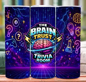 Brain Trust Trivia Room Tumbler | Trivia Host Cup | Quizmaster Gift | Bar Trivia Night Drink Tumbler | 20oz 30oz Stainless Tumbler