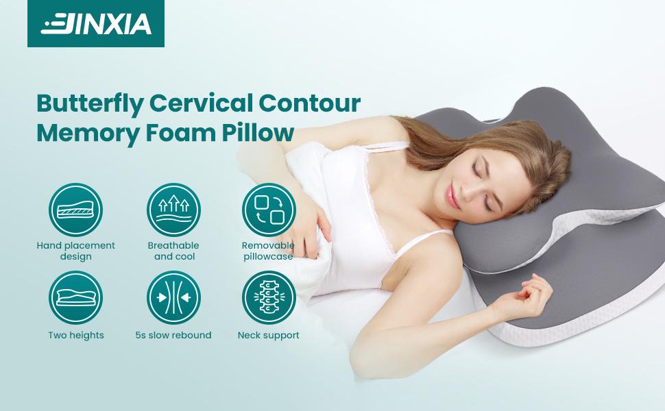 Benazcap 2 Pcs Memory Foam Pillow with with Breathable Silk Cover Ergonomic Design for Neck Shoulder Pain Relief Back/Side/Stomach Sleeper Pillows for Sleeping, Ideal Gift