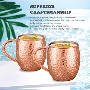 Set of 4 mugs ,Electroplated Stone-Pattern Copper Mug,304 Stainless Steel Lining,Perfect For Wine, Beer, Cold Drink, Bar, Party, Gifts (copper) Reusable Tumbler