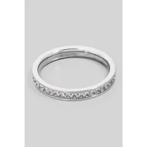 Square Rhinestone Pave Dainty Metallic Band Ring (Silver)