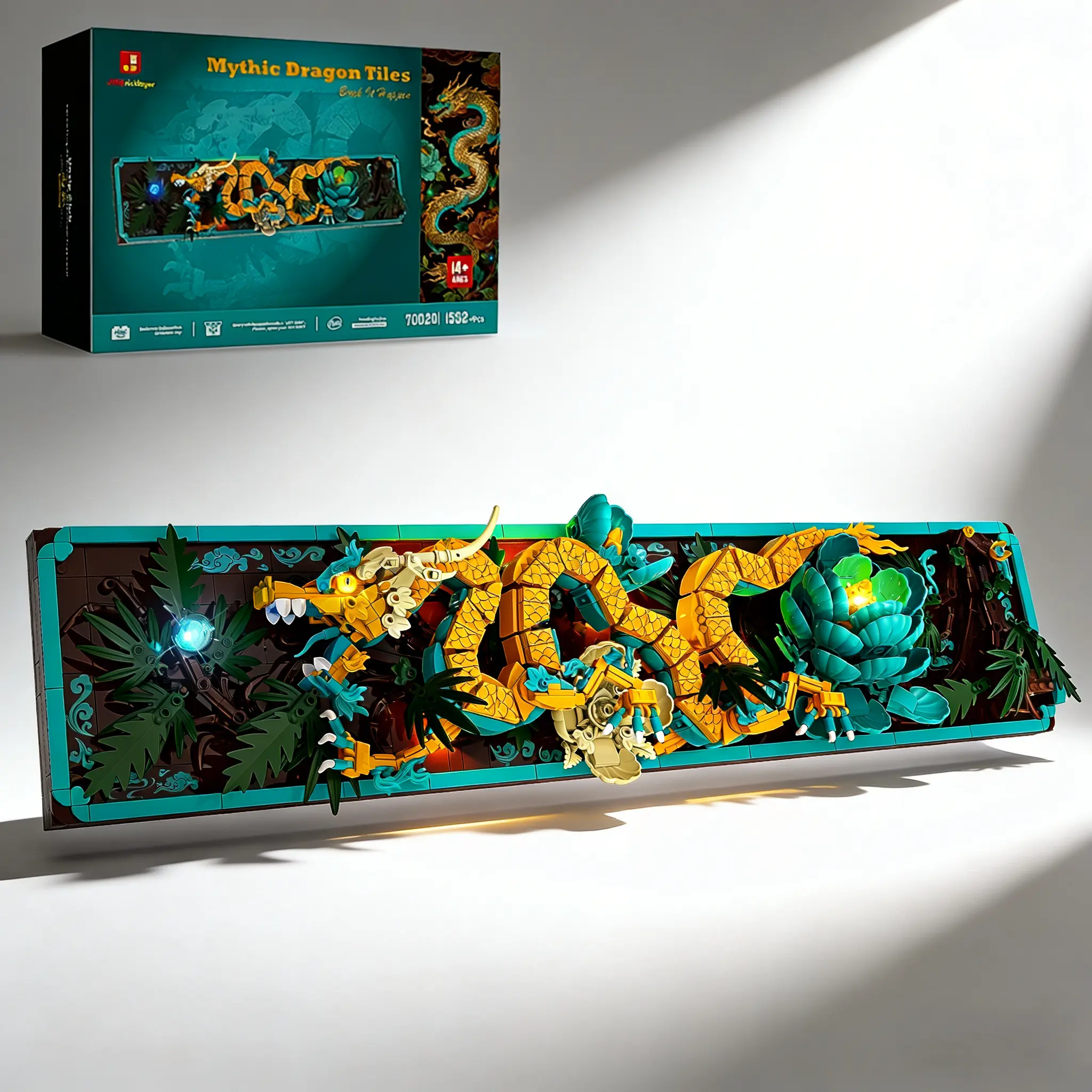 JMBricklayer Dragon Tiles Relief Model Building Kit - Do It Yourself Functional Artistic Decor, Mythical Beast Wall Decor with Integrated LED Lighting for Home Office (1532+ Pcs)