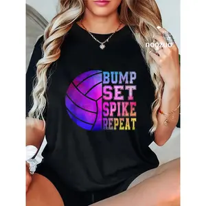 100% Cotton Colorful Girls Volleyball Bump Set Spike Repeat T-Shirt Girls Volleyball lovers