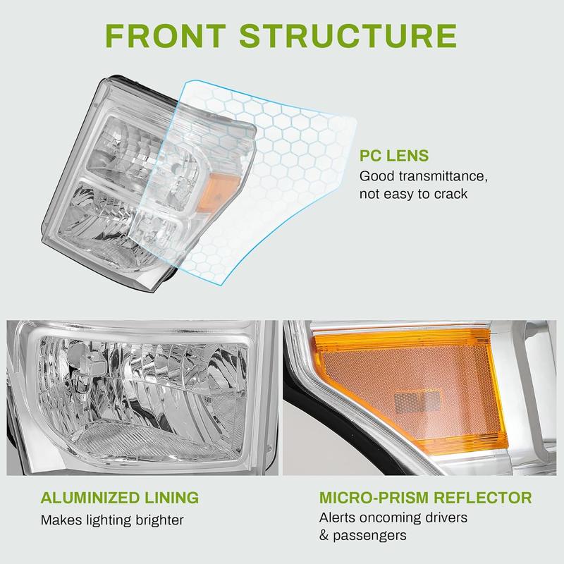 YITAMOTOR Headlights Assembly Compatible with 2011-2016 Ford F-250 F-350 F-450 F-550 Super Duty Replacement Headlamp Chrome Housing Amber Reflector