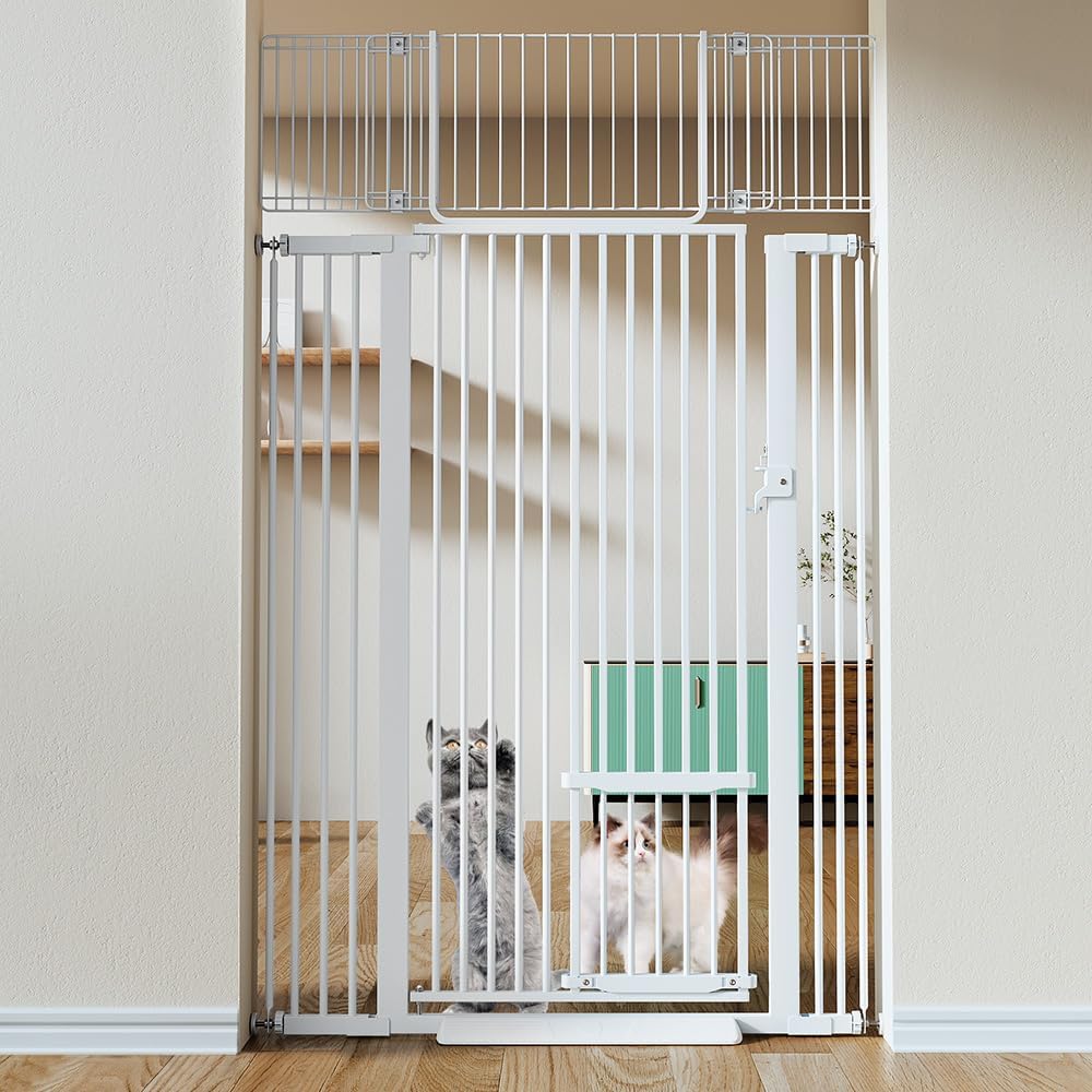 71" Extra Tall Pet Gate for Cats, 29.5-40.6" Extra Wide Cat Gate with Adjustable Cat Door, Pressure Mounted Easy Walk Through Pet Gate with Door for Stairs, Doorways, Kitchen 71" Extra Tall Pet Gate for Cats, 29.5-40.6" Extra Wide Cat Gate with Adjustable Cat Door, Pressure Mounted Easy Walk Through Pet Gate with Door for Stairs, Doorways, Kitchen