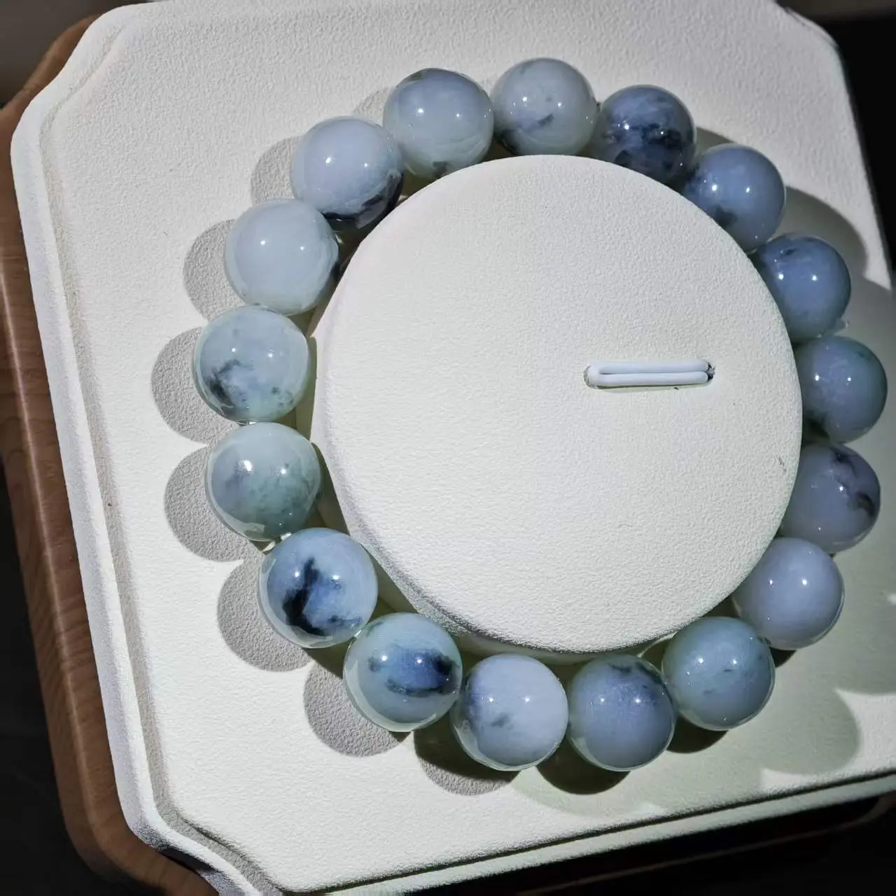 BR2~Natural Icy Waxy Jadeite Beaded Bracelet~