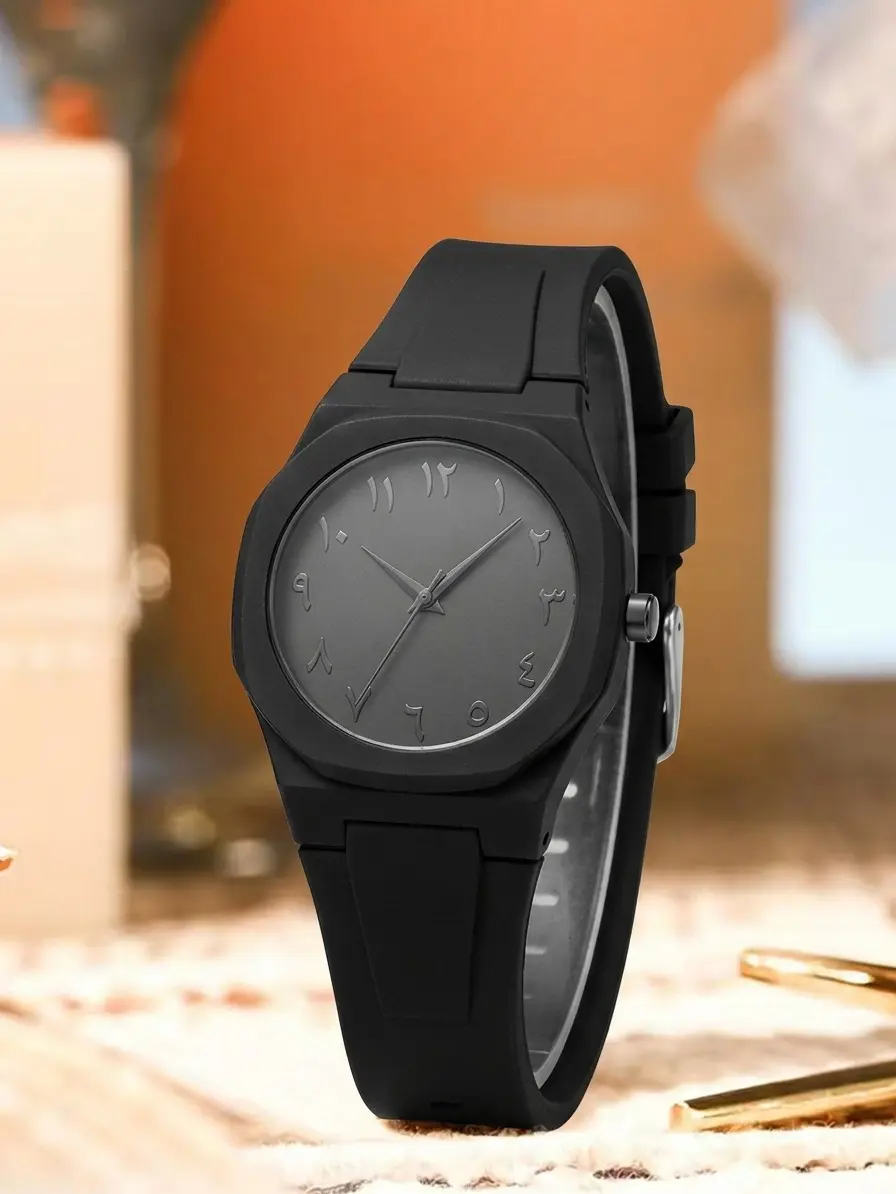 Men's Sports Analog Watch with Matte Stainless Steel Octagonal Bezel, Luminous Quartz Movement, and Gray Waterproof Silicone Strap, 22Mm, Analog Quartz Wristwatch, Casual Analog Watch