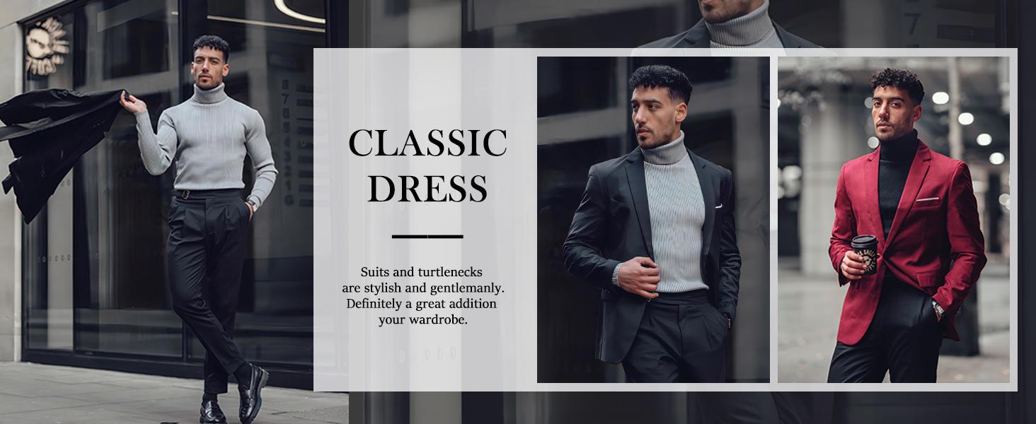 Coofandy Fall Outfits Men's Knitted Ribbed Turtleneck/High Neck Slim Fit Basic Sweater - Best Choice in Winter Casual Fabric Knitwear Menswear Soft Jacket Jeans Long Outdoor Pullover Suit   Long Sleeve Thick