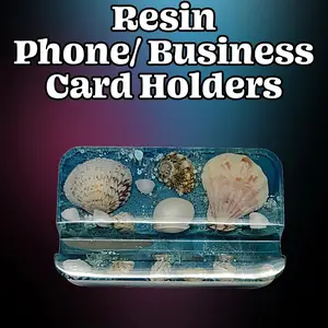 Hand Crafted Resin Phone Business Card Holder Beach Seashell Glow in the Dark