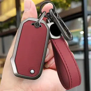 PU Leather 3/4 Button Folding Car Key Fob Cover Case for Kia K3 2025 Niro Forte Soul Sportage Sorento Cerato Telluride Picanto Carnival 2023 Keychain Metal Holder Accessories Carkeyfob