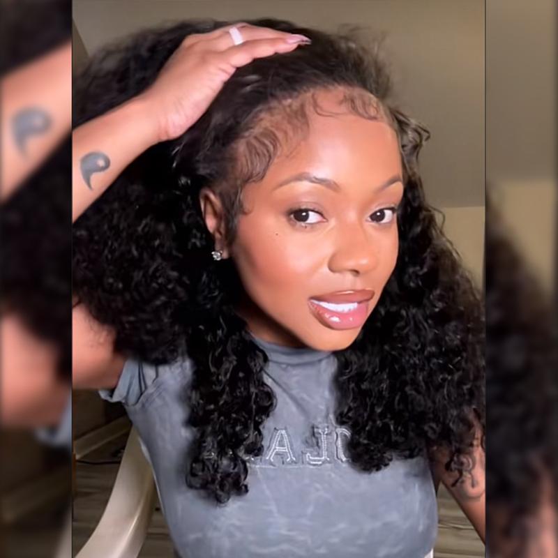 【3 In 1 Half Wig】Kinky Curly Half Wig Human Hair Burmese Curly 3 In 1 Half Wigs for Women V Part Burmese Curly Wig Human Hair Beginner Friendly Kinky Curly Wig Human Hair 180 Density