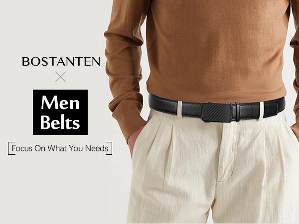 BOSTANTEN | Mens Belt Leather Ratchet Easy Release Belt For Men Dress and Casual with Adjustable Buckle Textured [Fathers Gift]