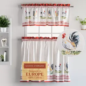 Maison d' Hermine Kitchen Curtains Sets for Windows 100% Cotton Set of Kitchen Curtains Valances for Home [2 Tiers (28"X36") and 1 Valance (56"X18")] Cafe Easter Decorations