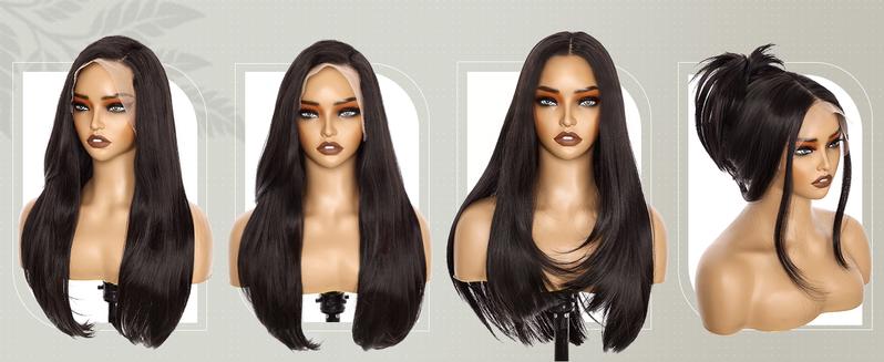 AISI HAIR Glueless Synthetic Lace Front Wig 26 Inches Pre Plucked 13x5 Straight HD Lace Wigs for Women Daily Party Use