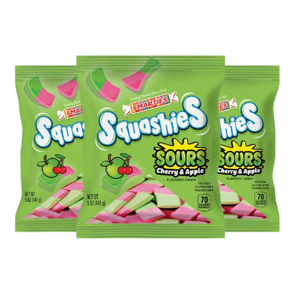 Smarties Squashies Foam Gummy Candies & Smarties - Sour Cherry & Apple Flavored - Peanut Free & Gluten Free Candy - Soft & Chewy Squashies Candies for Parties & Birthdays - 5 oz Bags