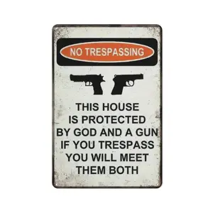 Gun Alum Sign Street Warning Sign Wall Gun Logo Novelty Metal Aluminum Logo Forbidden Trespassing This Property Subject to God and Gun Logo Garden Yard Home Decoration Farmhouse Art Wall Logo Plaque 8 x 12 inch Hanging Signs