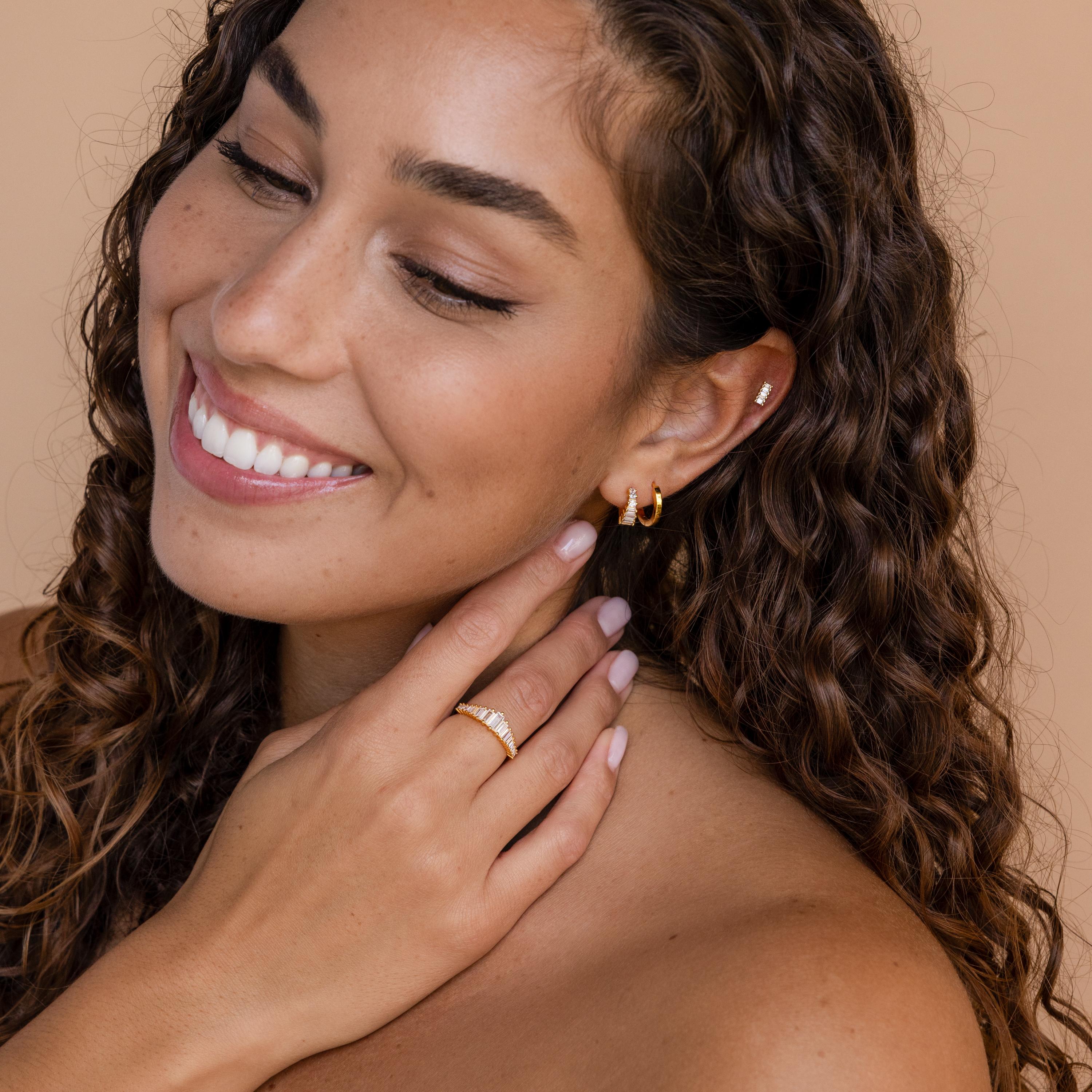 Art Deco Huggies by Caitlyn Minimalist - Vintage Style Diamond Earrings - Perfect Bridal Earrings - Gift for Wife