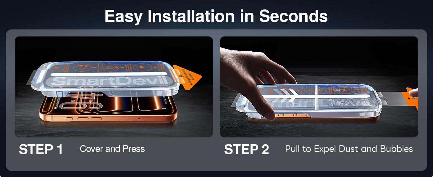 【3s Quick Paste】SmartDevil 2-Pack HD Tempered Glass Screen Protector for iPhone 17promax/17pro/16promax/16pro/15/14/13Series, Military-Grade Shatterproof Protection, Bubble-Free, Privacy Film, Scratch Resistant Fast & Easy Installation, Case Friendly