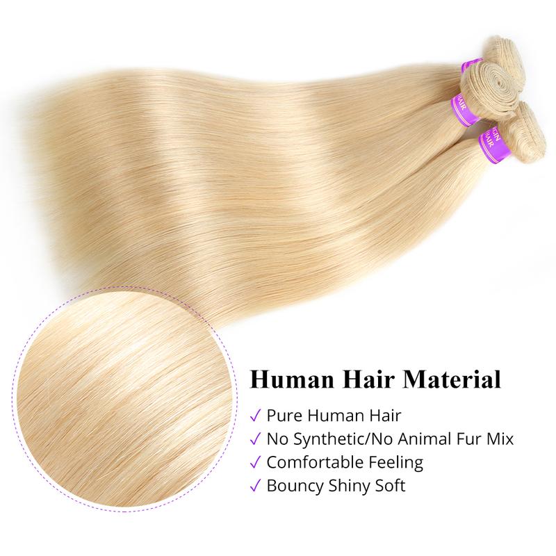 AMA Remy Brazilian Straight Hair 613 Blonde Straight Human Hair Bundles 100g per Bundle Unprocessed Human Hair Extensions