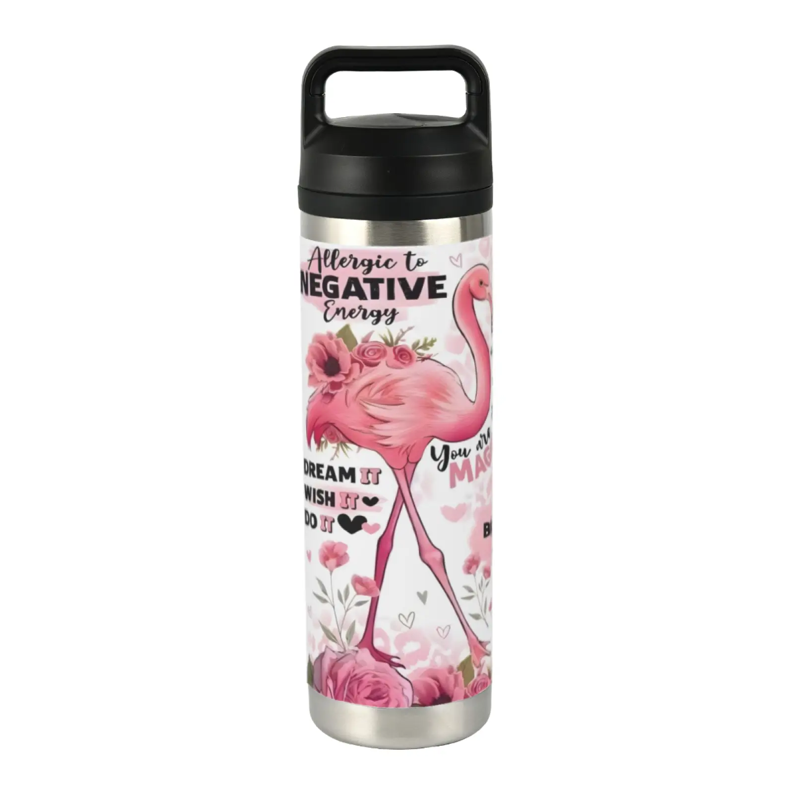 20oz Tropical Flamingo Print Uplifting Quotes Stainless Steel Insulated Flask - Leak-proof Lid Portable Thermal Water Bottle, Ideal for Home Use, Birthday/Graduation Gift for Adults (Kitchenware Drinkware)