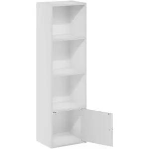 White Bookcase with Door & 4 Tier Shelves - 9.3" D x 12" W x 31.5" H