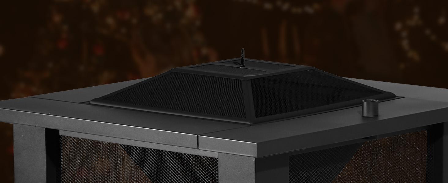 BALI OUTDOORS 3 IN 1 Square Fire Pit with BBQ Grill & Wood Burning & Temporary Cooler for Patio Outdoor Firepits Perfect Christmas Gift for Friends Family and Love One