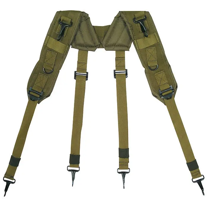 Mil Spec H-Type LC-1 Adjustable Load Bearing Suspenders - Olive Drab, Regular Size, GI-Army Style, Metal Clips, Clips to Belt or Butt Pack, Relieves Pants from Sagging