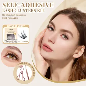 Lashterally Natural Wispy Self-adhesive Lash Clusters Kit Pre-glued Eyelashes Cluster Easy Apply Easy Removal 10mm/12mm/14mm 90 Clusters Makeup Cosmetic Flawless