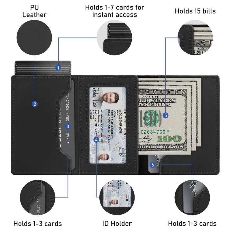 Valentine's Day-Men's Smart Wallet Minimalist Card Holder with RFID Blocking Upgrade PU Leather Pop-up Wallet for Daily Use Gift for Men