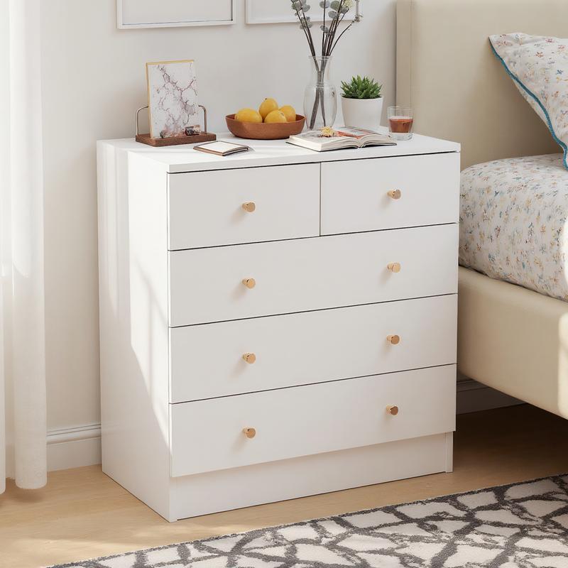 White dresser for bedroom, Chest of Drawer 5 drawer dresser with Gold Handle,Modern Sturdy Wood Storage Cabinet Nightstand for Bedroom,Living room White dresser for bedroom, Chest of Drawer 5 drawer dresser with Gold Handle,Modern Sturdy Wood Storage Cabinet Nightstand for Bedroom,Living room