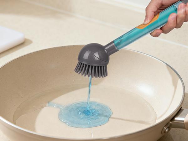 CuLiDing Soap Dispensing Dish Brush Storage Set with 360° Rotating Head, 3 Brush Heads & 2 Scouring Pads, Durable & Eco-friendly, Versatile for Dishes, Sink, Pans, Pots